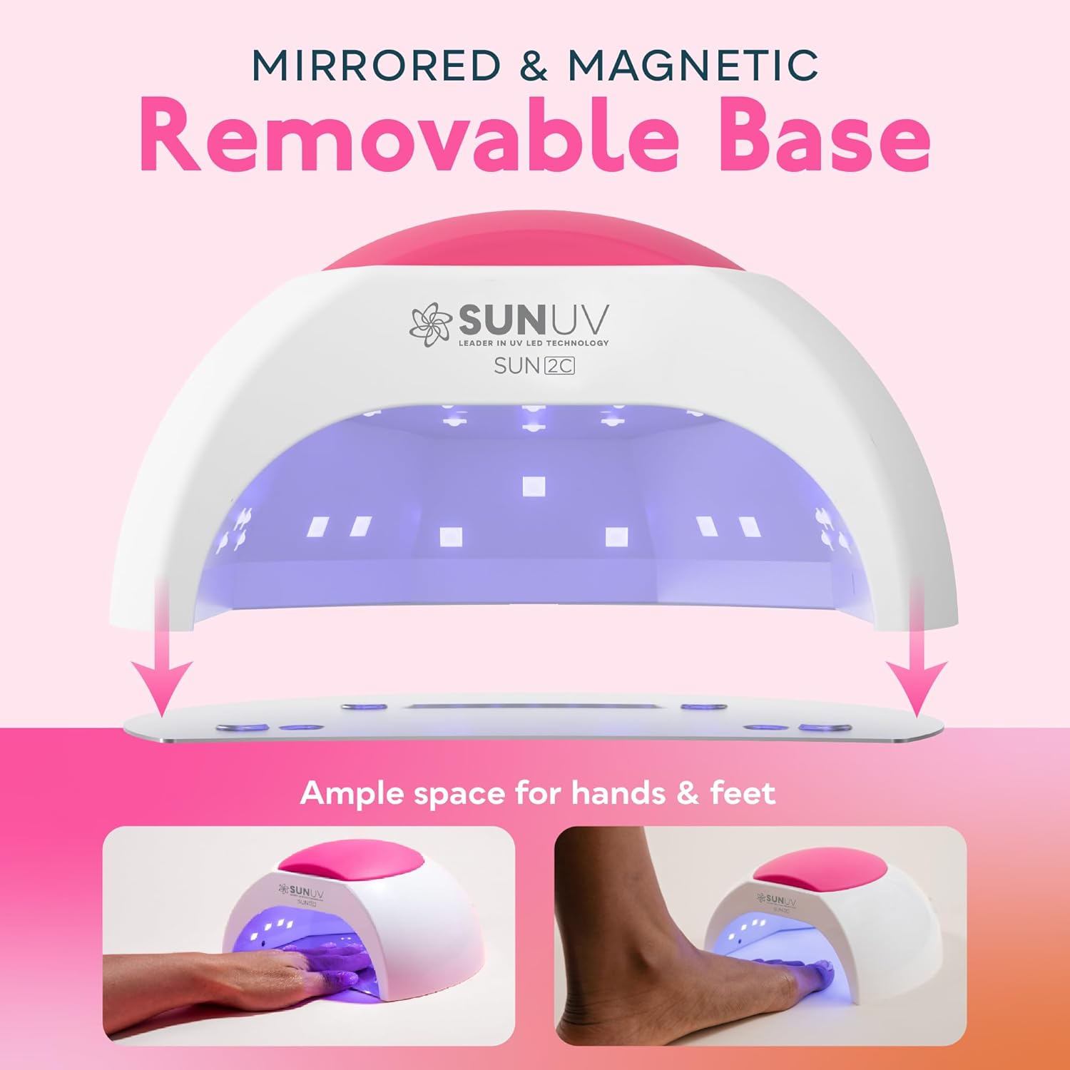 SUNUV UV Light for Nails, UV LED Nail Lamp with 4 Timer Settings, 33 LEDs Compatible with All Gel Polish Auto Sensor Removable Base SUN2C Rose