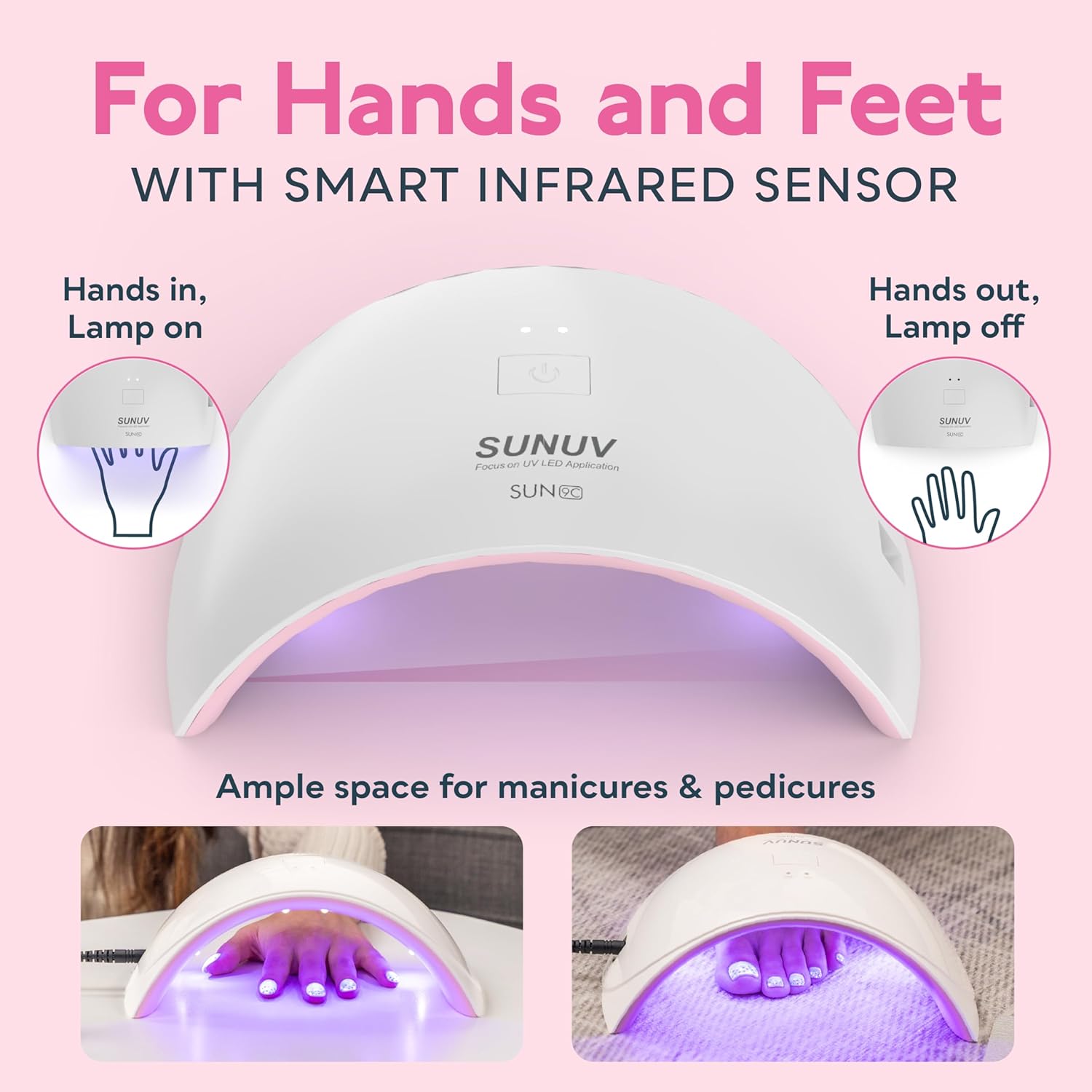 SUNUV UV Nail Lamp, Nail Dryer for Gel Nail Polish UV Light for Gel Nails with Sensor 2 Timers SUN9C Pink Gift for Women Girls