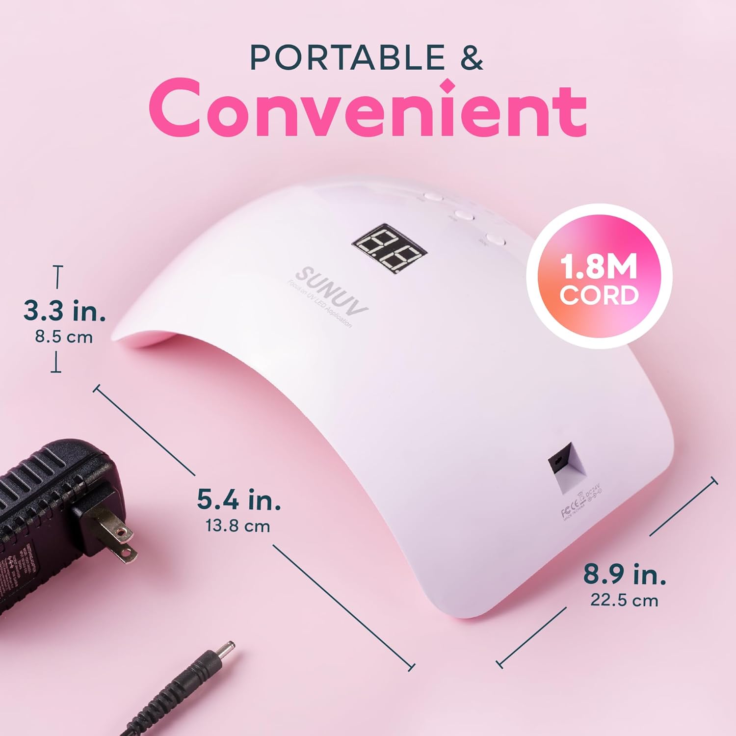 SUNUV SUN8 UV Light for Nails, UV LED Nail Lamp with 3 Timer Settings, Auto Sensor LCD Display Compatible with All Gel Polish Pink