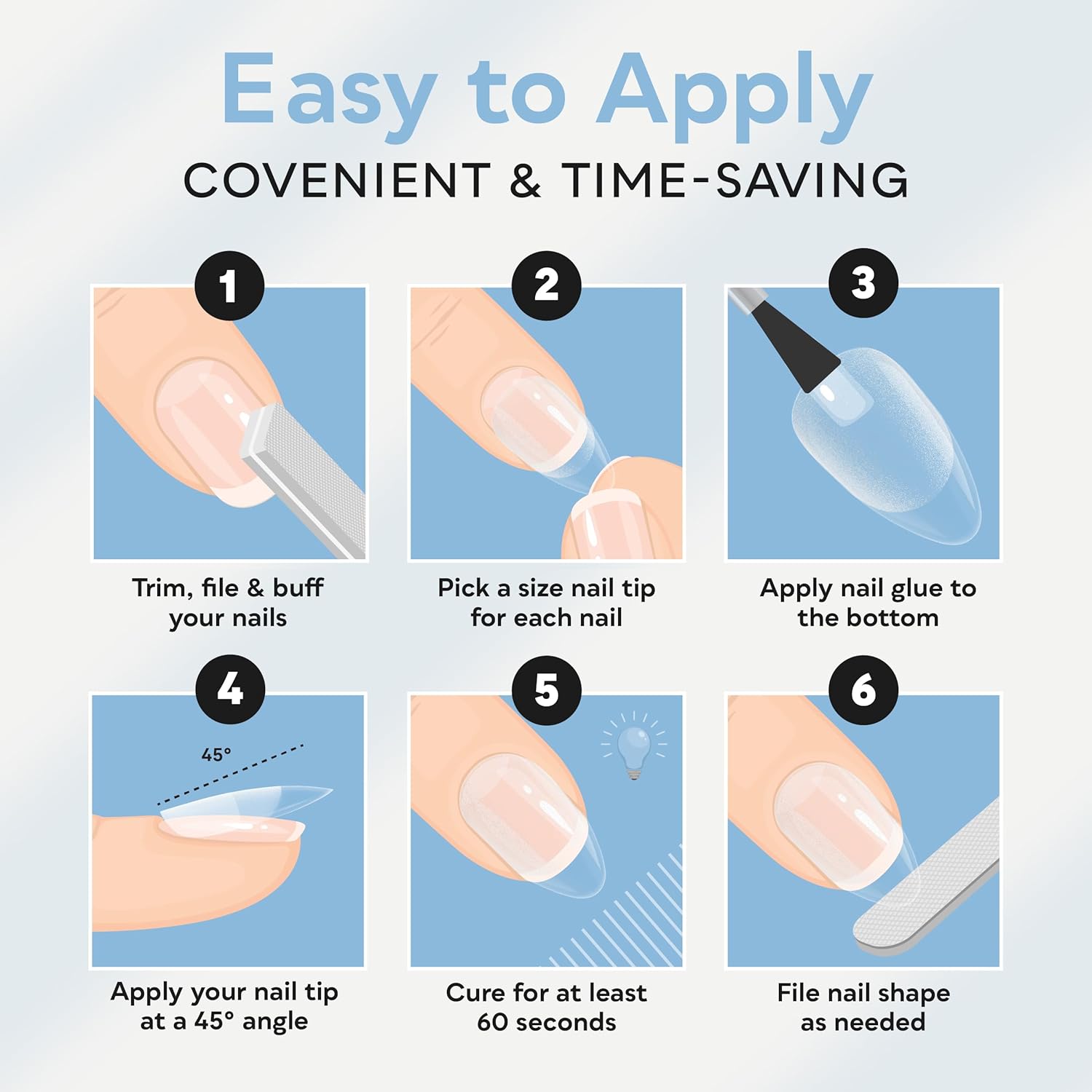 SUNUV Short Almond Nail Tips 600 PCS Pre-shaped Full Cover Fake Nails Acrylic Press On Nails for Salon and DIY at Home