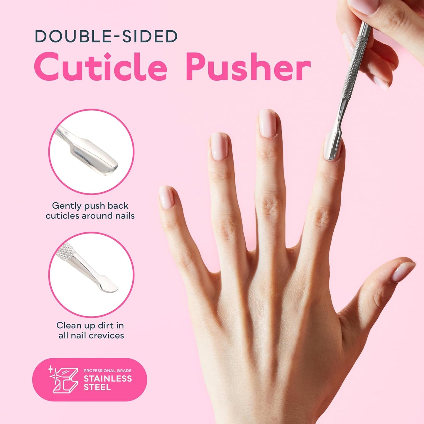 SUNUV 4PCS Cuticle Nippers, Cuticle Pusher with Nail File and Nail Buffer Set, Professional Stainless Steel Durable Pedicure Manicure Nail Care Tools