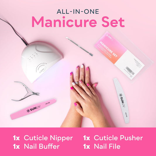 SUNUV 4PCS Cuticle Nippers, Cuticle Pusher with Nail File and Nail Buffer Set, Professional Stainless Steel Durable Pedicure Manicure Nail Care Tools