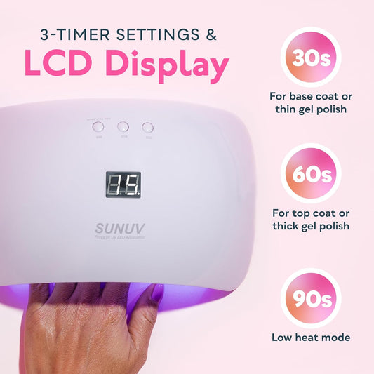 SUNUV SUN8 UV Light for Nails, UV LED Nail Lamp with 3 Timer Settings, Auto Sensor LCD Display Compatible with All Gel Polish Pink