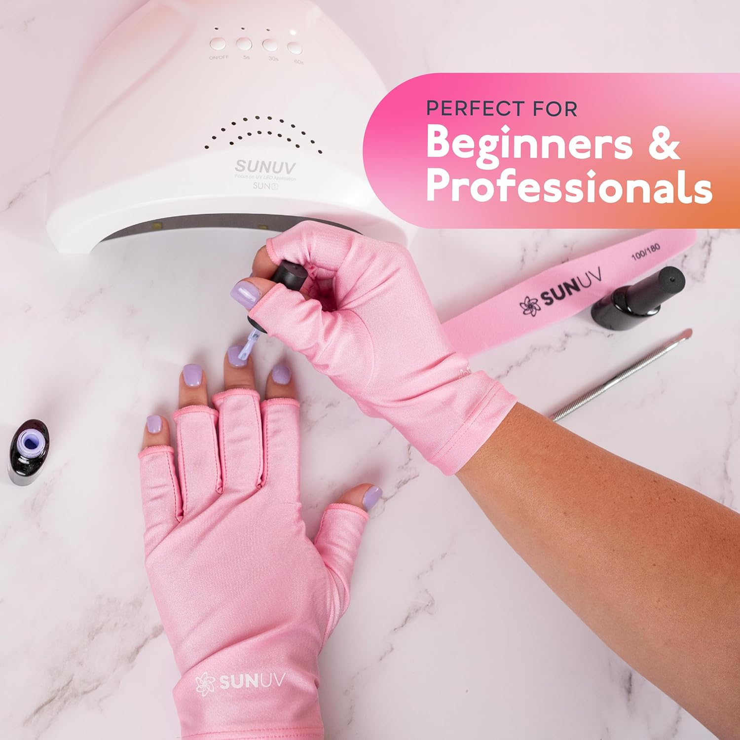 SUNUV LED Gloves for Gel Nails, UPF 50+ Anti UV Gloves for Gel Nail Lamp, Professional UV Gloves for Nail Techs