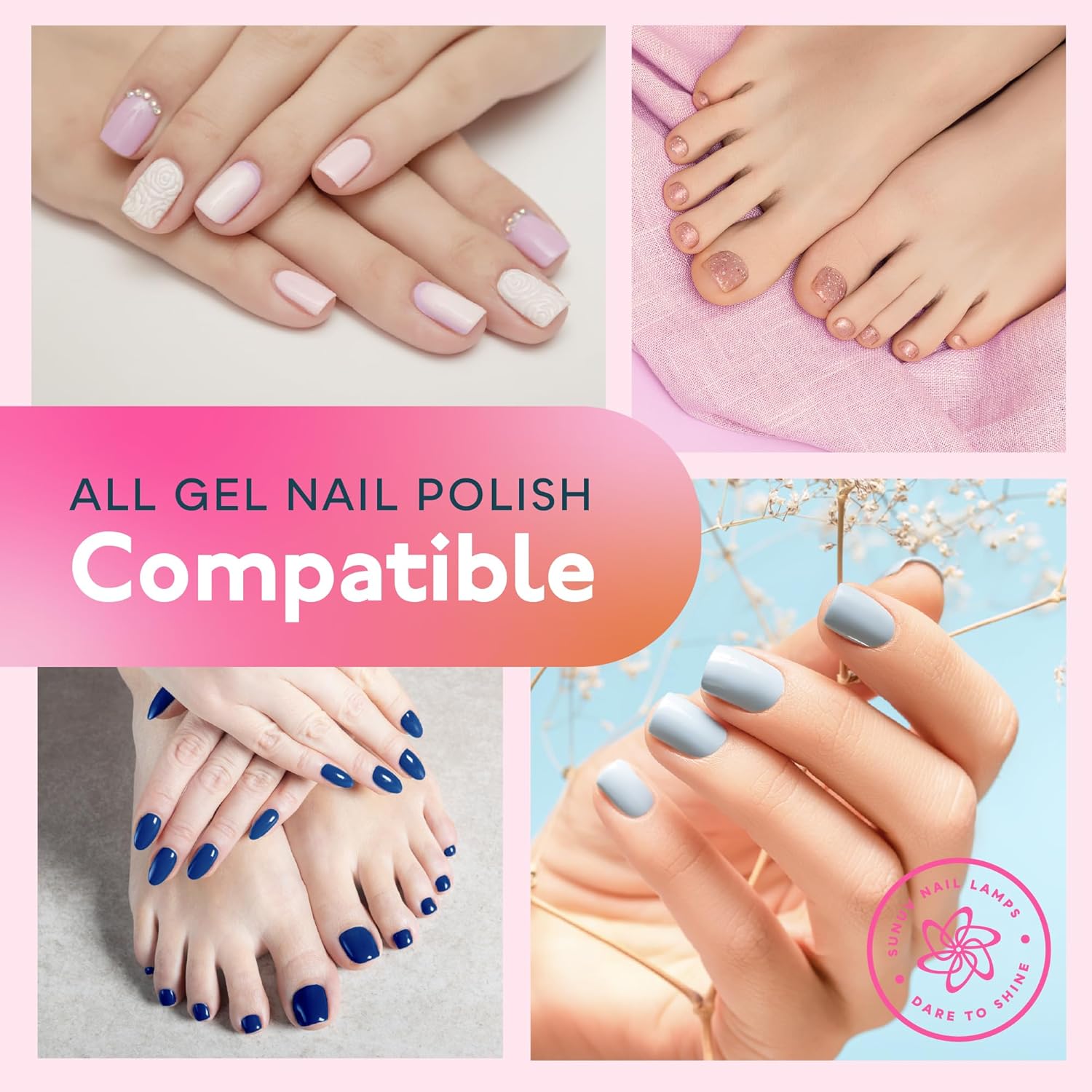 SUNUV UV Light for Nails, UV LED Nail Lamp with 4 Timer Settings, 33 LEDs Compatible with All Gel Polish Auto Sensor Removable Base SUN2C Rose