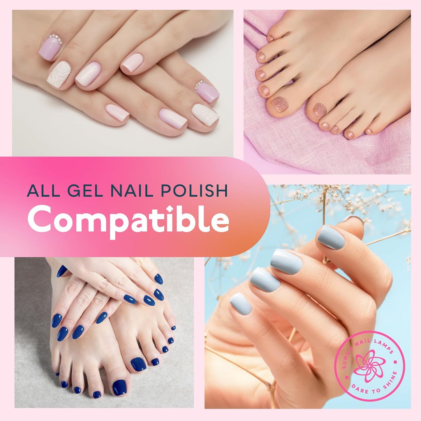 SUNUV SUN2C 48W UV Light for Nails, UV LED Nail Lamp with 4 Timer Settings, Curing Lights Compatible with All Gel Polish Rose