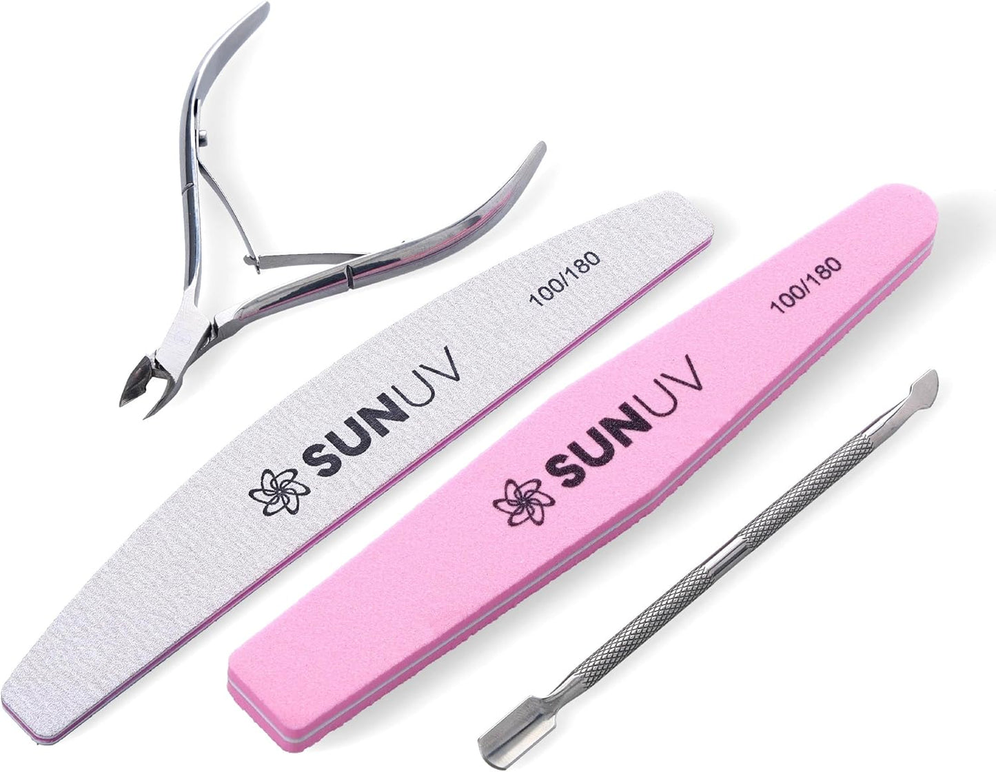 SUNUV 4PCS Cuticle Nippers, Cuticle Pusher with Nail File and Nail Buffer Set, Professional Stainless Steel Durable Pedicure Manicure Nail Care Tools