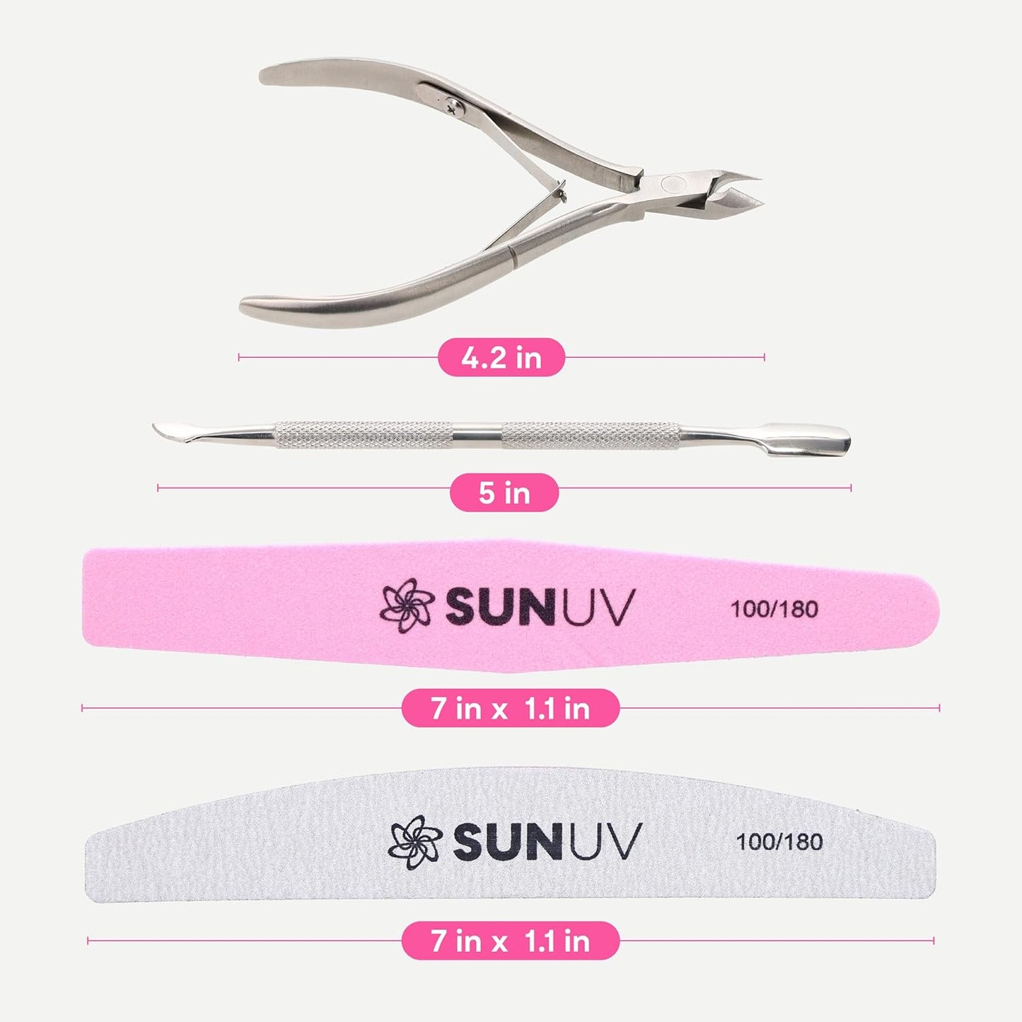SUNUV 4PCS Cuticle Nippers, Cuticle Pusher with Nail File and Nail Buffer Set, Professional Stainless Steel Durable Pedicure Manicure Nail Care Tools