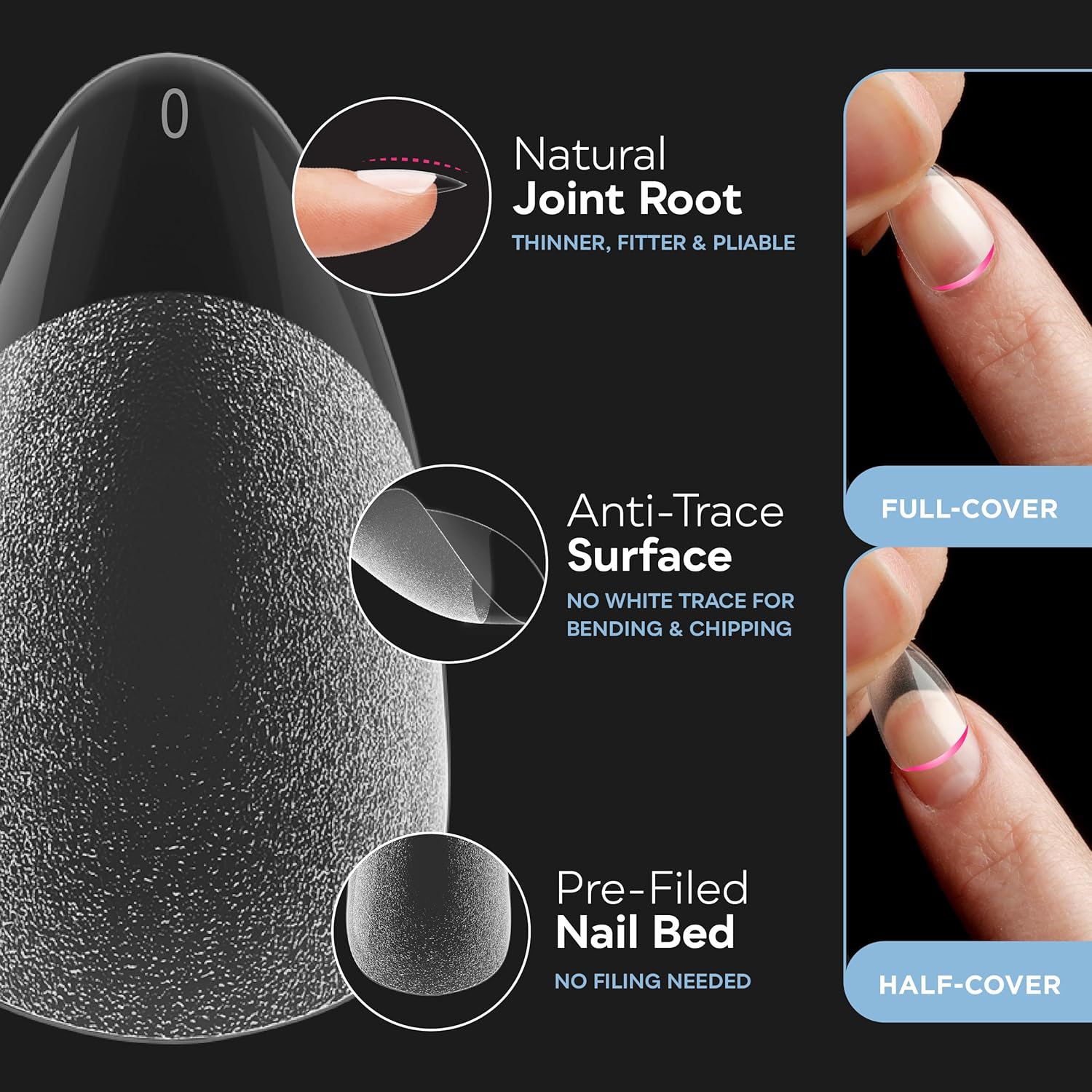 SUNUV Short Almond Nail Tips 600 PCS Pre-shaped Full Cover Fake Nails Acrylic Press On Nails for Salon and DIY at Home