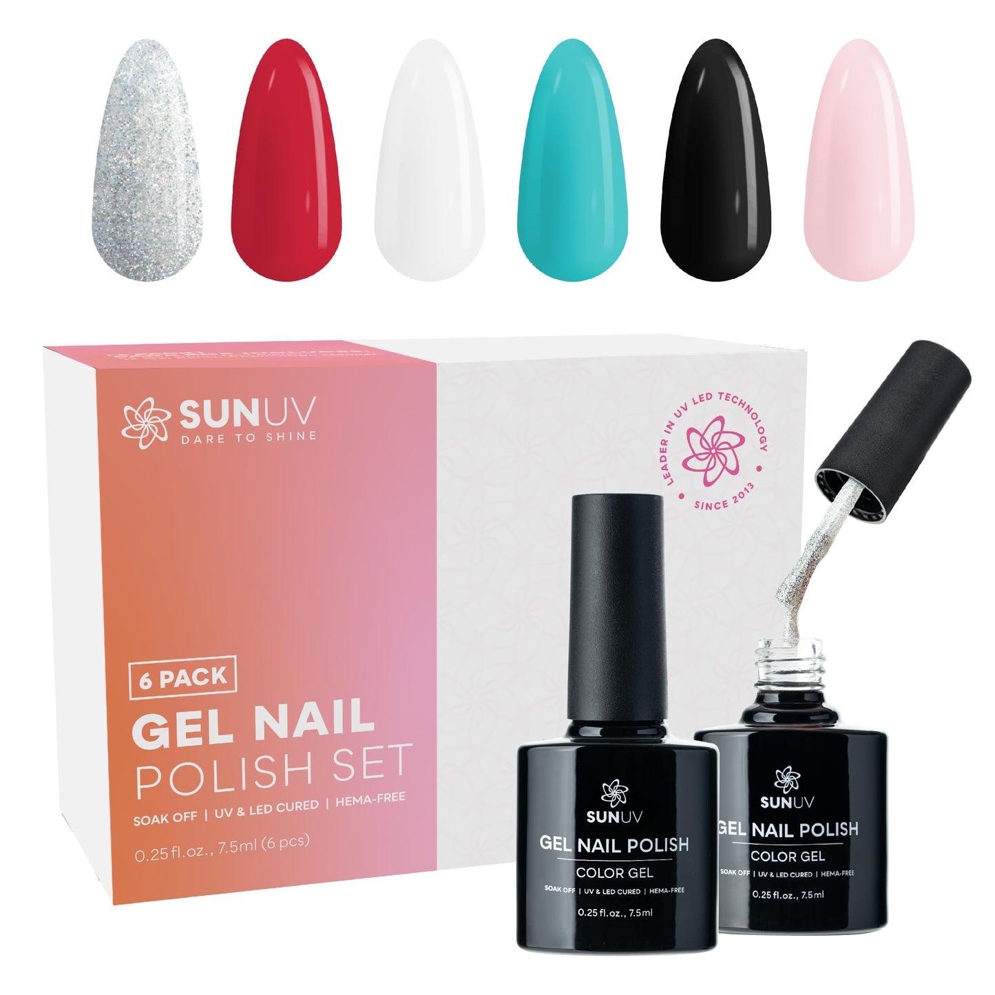 SUNUV Hema Free 16 Color Gel Nail Polish Kit with Base Top Coat,White Black Pink Nude Silver Glitters Gel Polish Set, Manicure Set Salon DIY Home Gift