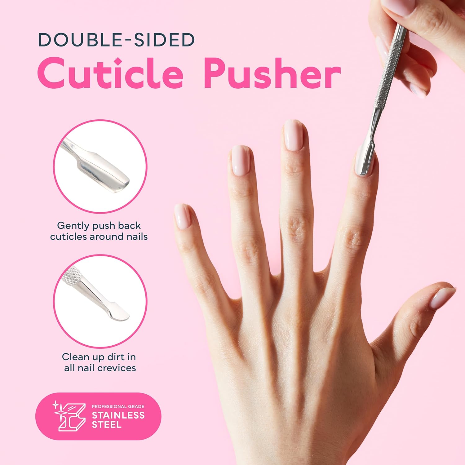 SUNUV 4PCS Cuticle Nippers, Cuticle Pusher with Nail File and Nail Buffer Set, Professional Stainless Steel Durable Pedicure Manicure Nail Care Tools