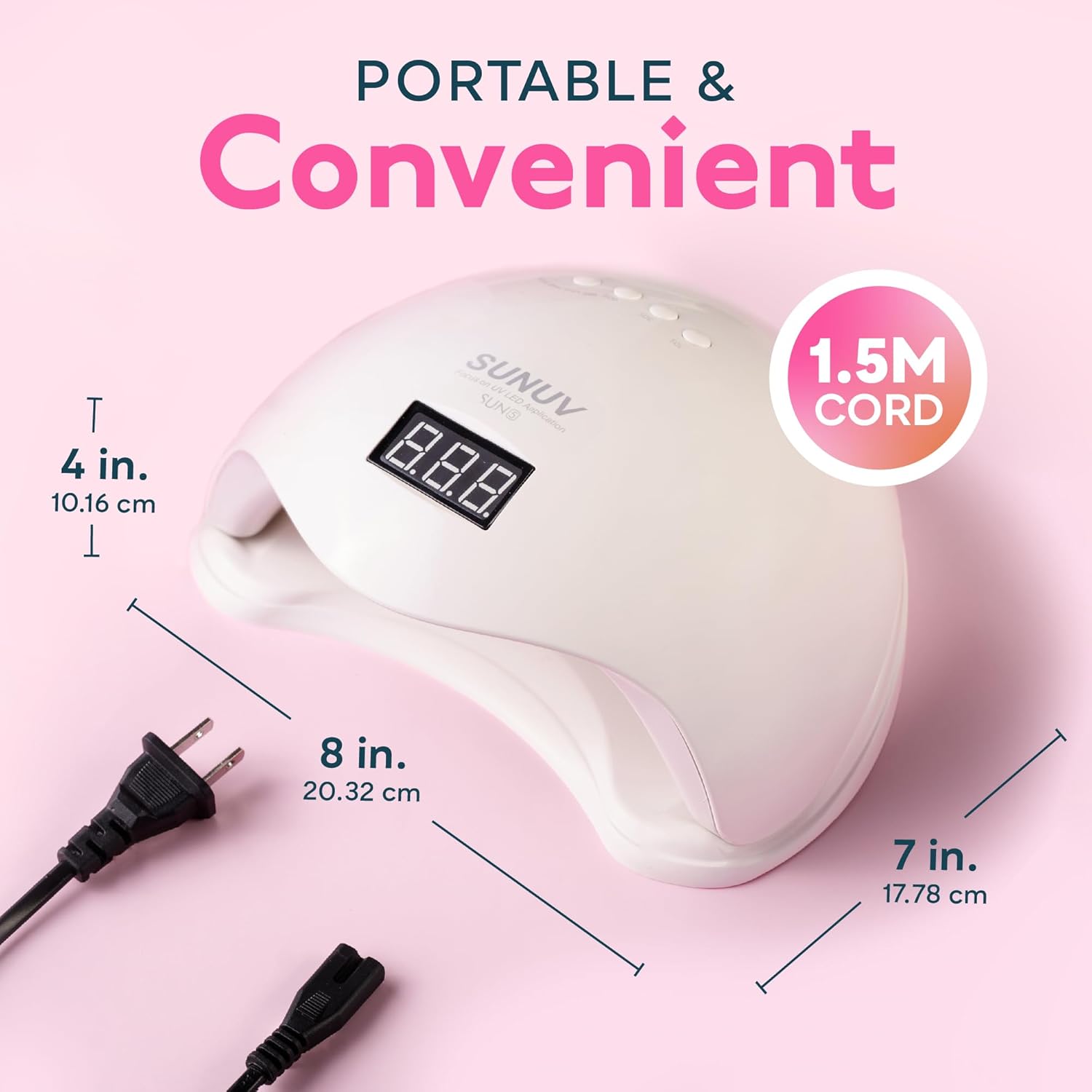 SUNUV UV Light for Nails, UV LED Nail Lamp with 4 Timer Settings, Compatible with All Gel Polish, Auto Sensor LCD Display Removable Base, SUN5