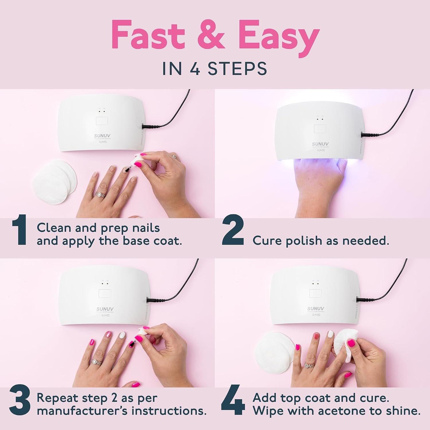 SUNUV UV Nail Lamp, Nail Dryer for Gel Nail Polish UV Light for Gel Nails with Sensor 2 Timers SUN9C Pink Gift for Women Girls