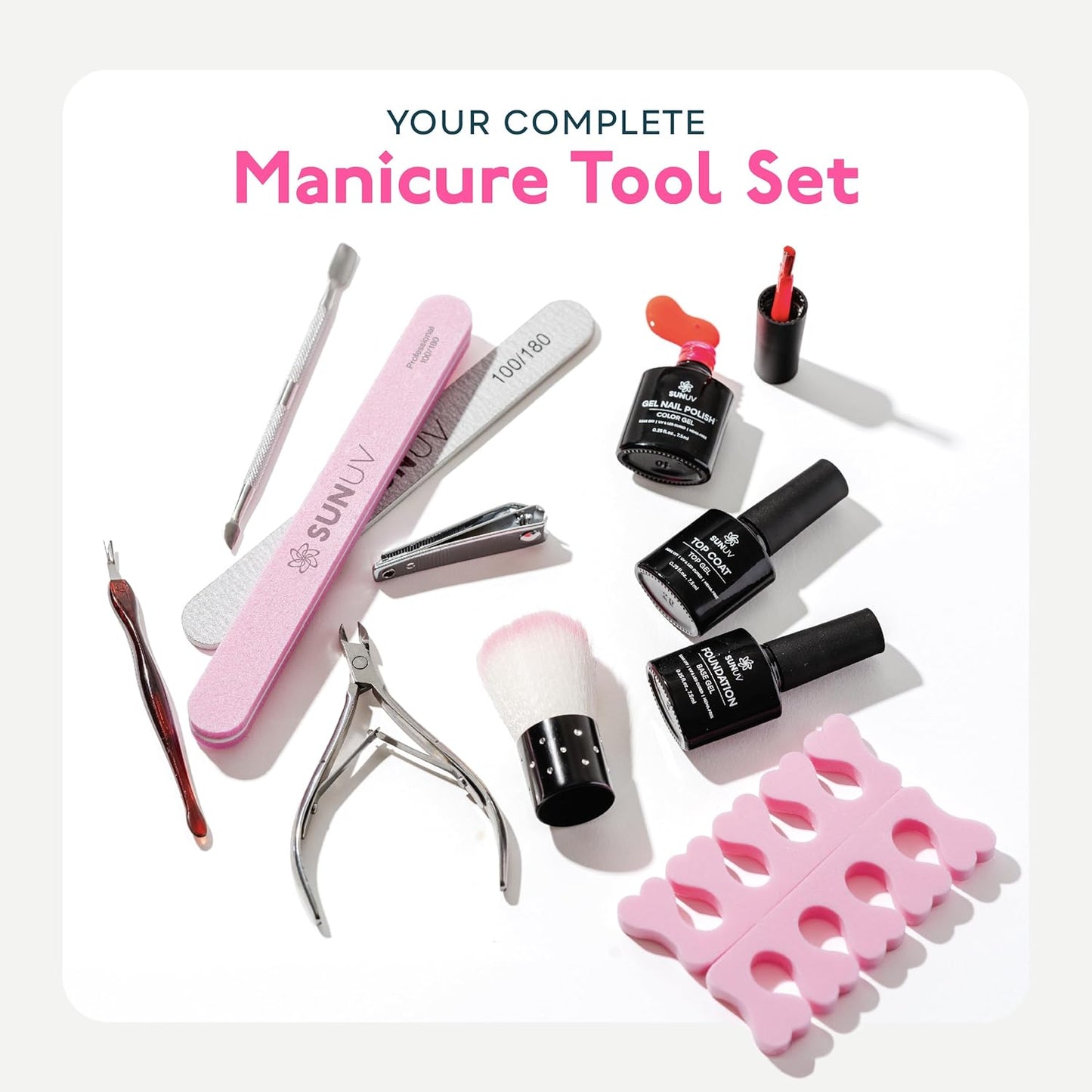 SUNUV Gel Nail Polish Kit with UV Light for Nails SUN2C 48W, 16 Colors Gel Polish Sets, Base and Top Coat with 8 PCS Manicure Tools Gift for Women