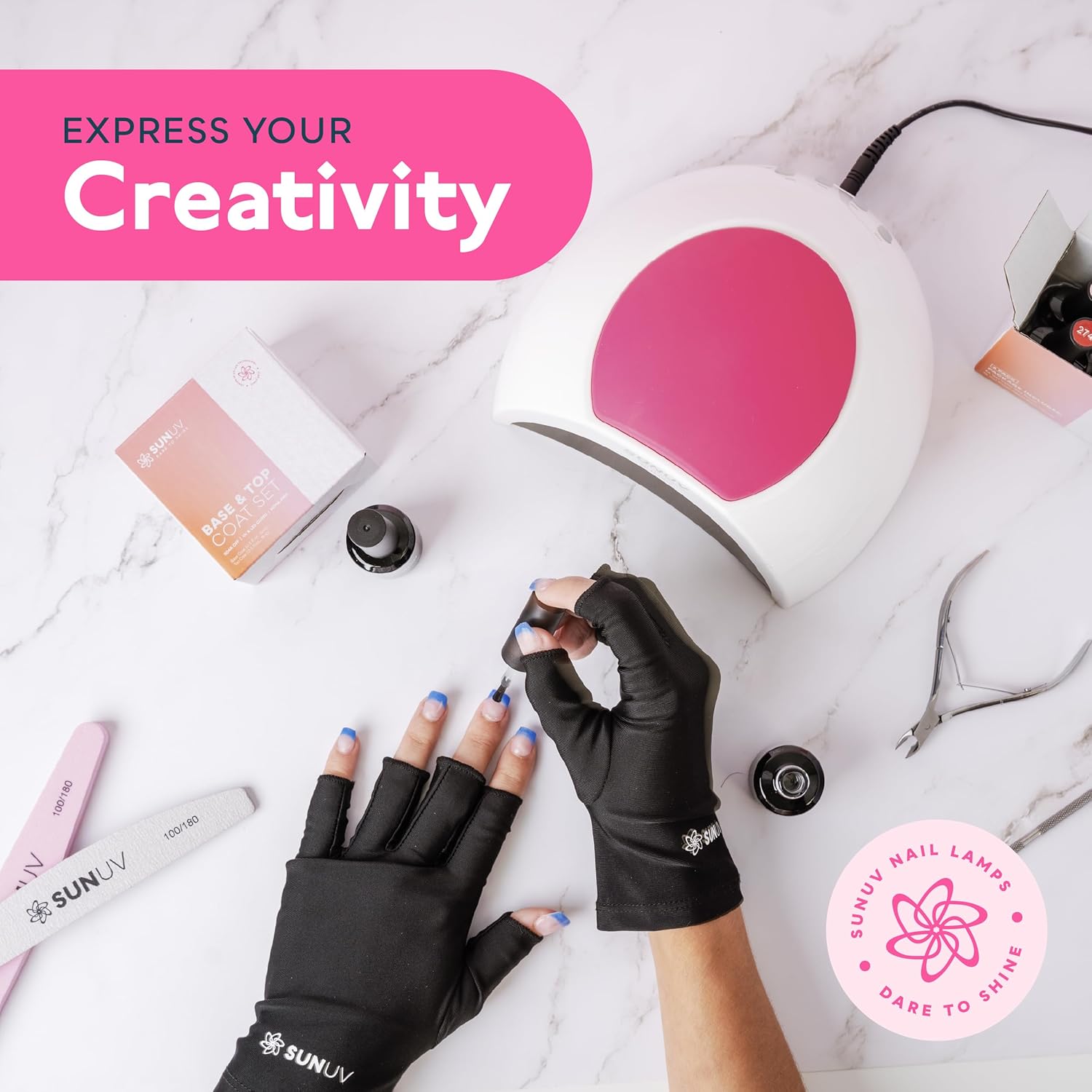 SUNUV 15ml Gel Top Coat and Base Coat Set, Gel Nail Polish Kit 2 Pack, Hema Free Art Manicure UV Nail Lamp No Wipe High Gloss Gifts for Women