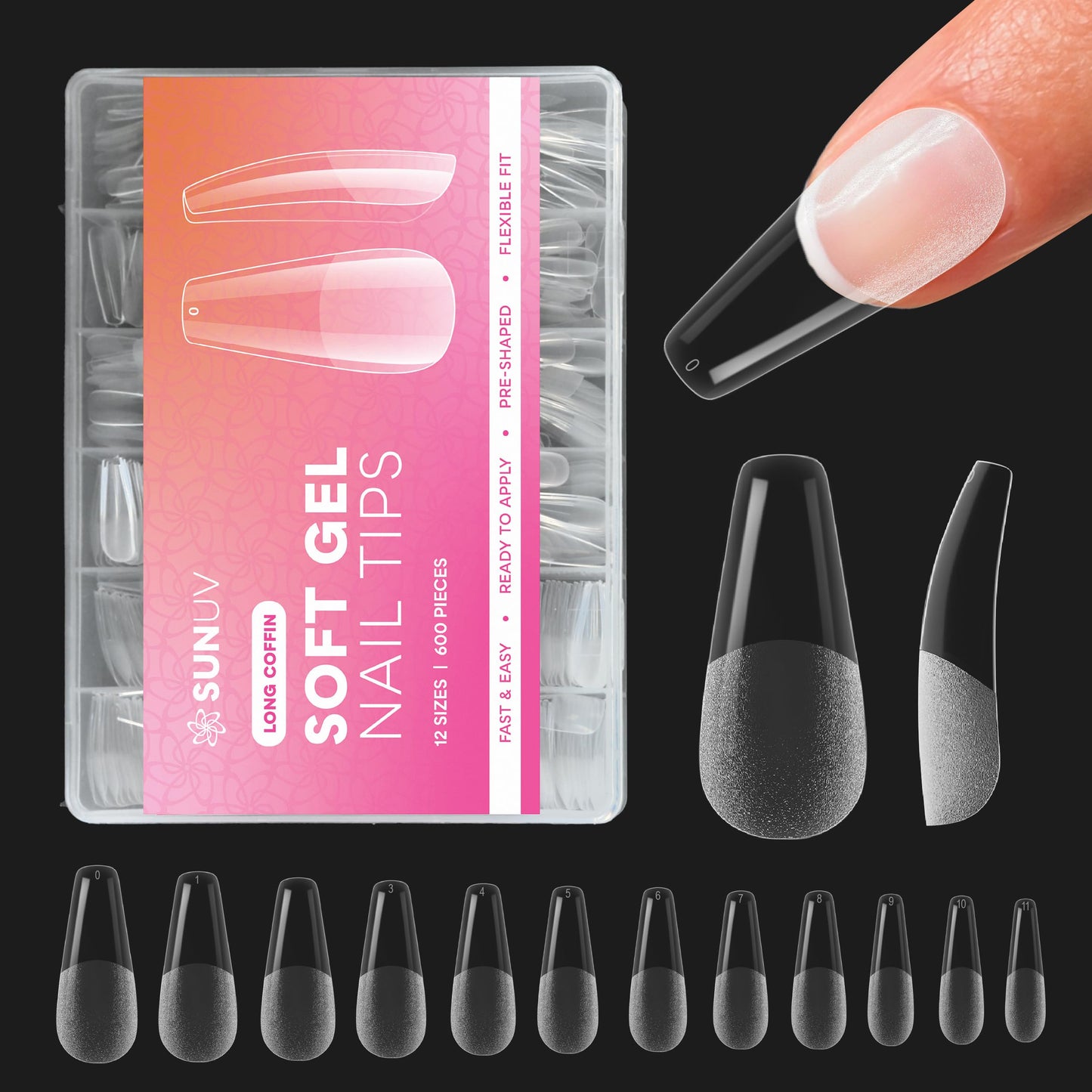 SUNUV Short Almond Nail Tips 600 PCS Pre-shaped Full Cover Fake Nails Acrylic Press On Nails for Salon and DIY at Home